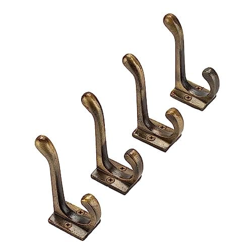 CRAFTSMAN ROAD Vintage Cast Iron Wall Hooks (Black, Set of 4) | Rustic Farmhouse Coat Hooks | Perfect for Coats, Bags, T — Antique Brass