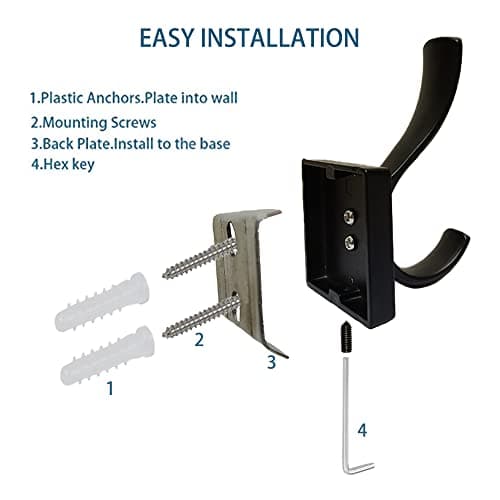 Heavy Duty Black Towel Hooks, 4 Pack for Bath, Bedroom, Kitchen, Pool, Garage, Hotel