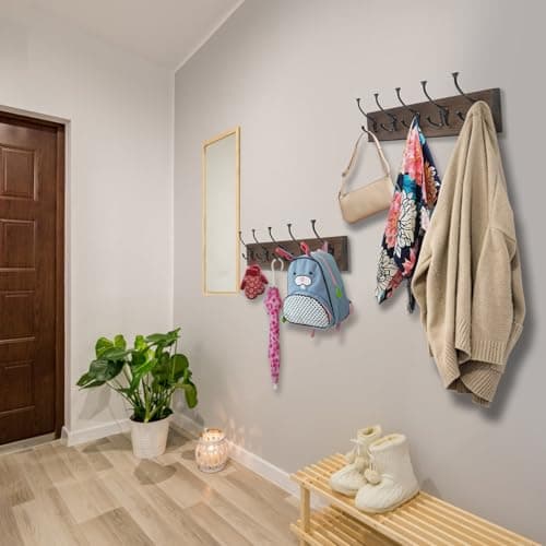 IBosins 2-Pack Rustic Wall-Mount Coat Rack with Hooks - 17'' Old Wood Color for Entryway and Living Room