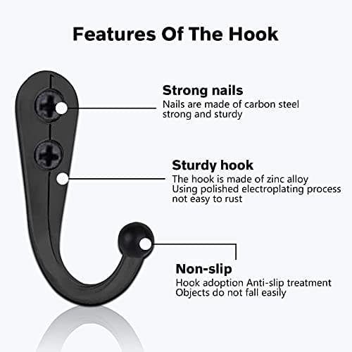 52-Pack Black Farmhouse Coat Hooks with Screws, Rustic Wall Mounted Organizer