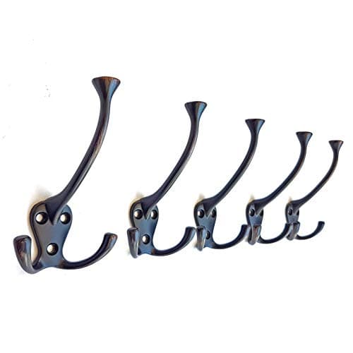 Oil Rubbed Bronze Ambipolar 5 Pack TriLeg Hooks, Heavy Duty Coat & Towel Hangers