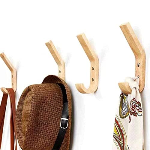Heavy Duty Natural Oak Wood Coat Hooks Wall Organizer (4 Pack)