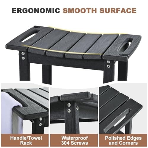 Weather-Resistant HDPE Shower Bench, Waterproof Foot Stool for Spa Bathroom (Black)