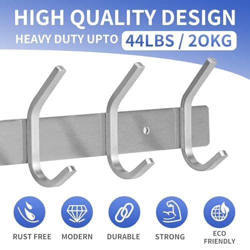 GlazieVault Stainless Steel Coat Rack (2 Pack) - Heavy Duty Hooks for Hats, Towels, Robes - Silver