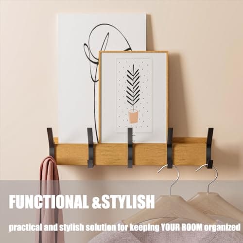 17" Wall Coat Rack with 5 Removable Hooks for Hats Keys Backpacks