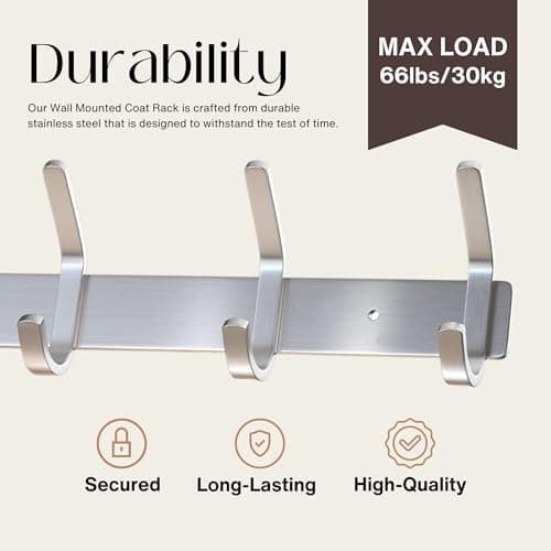 Stainless Steel Wall Coat Rack with Hooks - Sturdy Closet Hangers