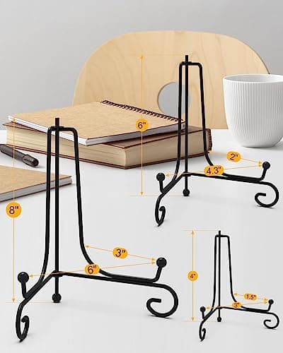 Lzerking 8-Pack 4-Inch Foldable Iron Picture Stand, Black Easel for Decorative Plates & Photo Frames