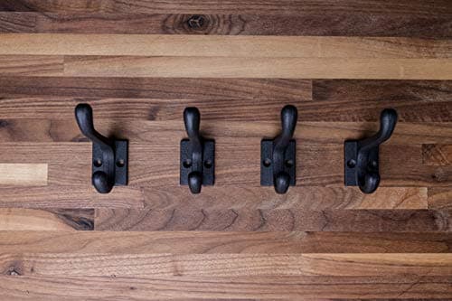 CRAFTSMAN ROAD Vintage Cast Iron Wall Hooks (Black, Set of 4) | Rustic Farmhouse Coat Hooks | Perfect for Coats, Bags, T