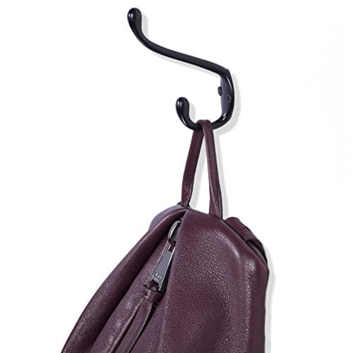 Brightmaison 6-Pack Heavy Duty 3.5" Dual Hooks Black Wall Mount Utility Coats, Scarves, Bagsitting