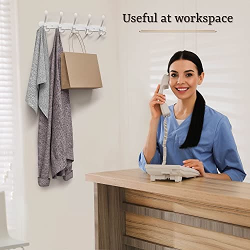 16-Inch Heavy Duty Matte Stainless Steel Coat Rack - 5 Hooks for Towels, Bags, Hats - Wall Mounted - White - 2 Pack