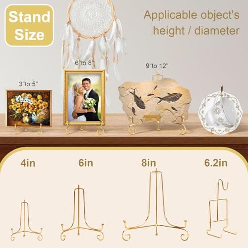 3 Size Gold Plate Stands 6pcs for Display Plates, Cup & Saucer, Picture Frames, Tableware Organizer