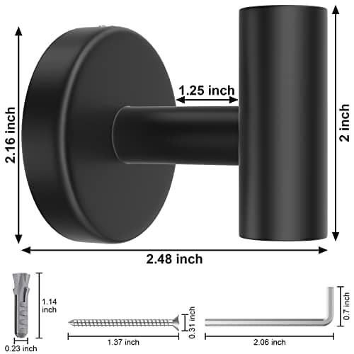 Stusgo 4-Pack Matte Black Stainless Steel Towel Hooks for Bathroom Wall Mounted