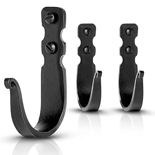 Wrought Iron Farmhouse Hooks, Black - Pack of 3