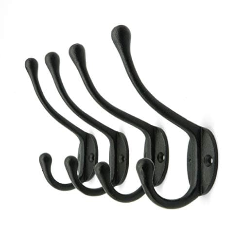 CRAFTSMAN ROAD Vintage Cast Iron Wall Hooks - Black, Set of 4 | Farmhouse Coat Hooks | Classic Slender Design