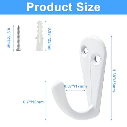 BokWin 12PCS White Coat Hooks for Hanging Hats, Towels, Keys & More