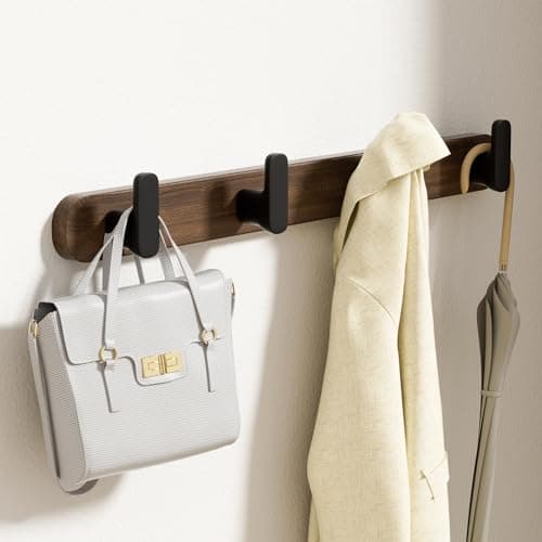 Solid Walnut Wall Mount Coat Rack with 4 Heavy Duty Hooks