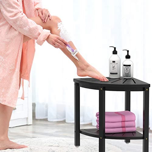 Zhuoyue Bamboo Corner Shower Stool with Storage, Waterproof for Bathroom & Shower