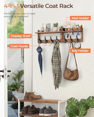 Tatub 29" Wall Mount Coat Rack with Shelf & 7 Hooks & 4 Key Hangers, Wood Organizer for Living Room, Bedroom, Bathroom