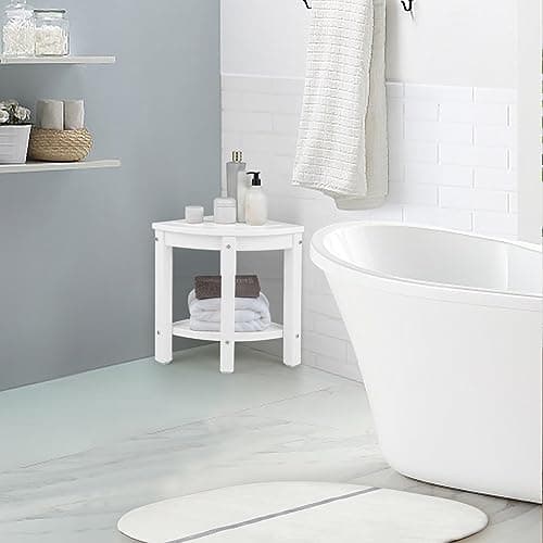 Giantex Waterproof Corner Shower Stool with Storage Shelf (White)