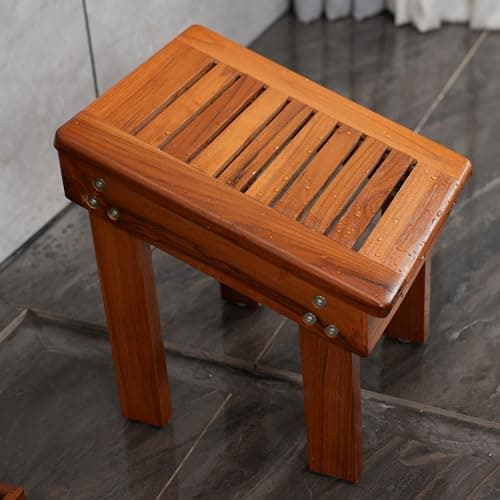 Utoplike Sturdy Teak Wood Shower Foot Stool for Leg Shaving