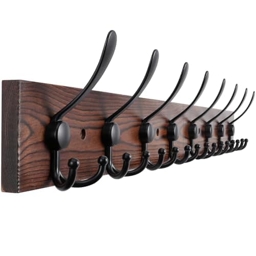 Large Wall Mount Coat Rack with 8 Triple Hooks - Brown Pine Wood Plank Hat Rack for Coat, Hat, Jacket