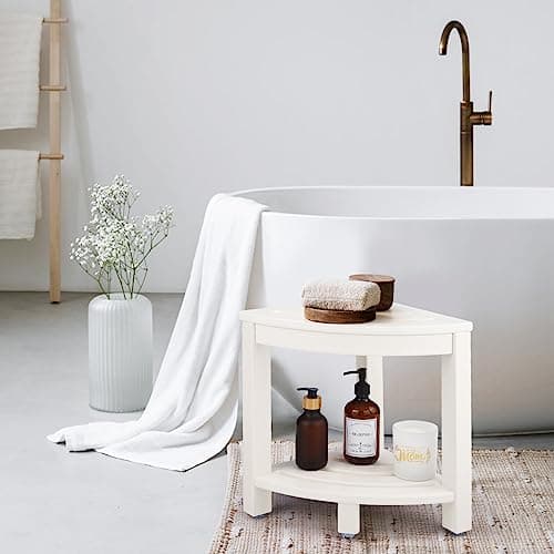 Corner Shower Stool with Storage Shelf for Bathroom - White