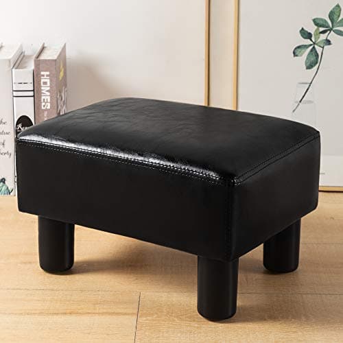 LUE BONA Black Faux Leather Rectangular Foot Stool for Living Room and Patio