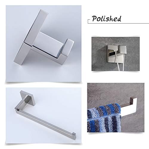 Modern Bathroom Accessories Set: Stainless Steel Toilet Paper Holder, Towel Bar, Robe Hook - Polished Finish (Q7010P)