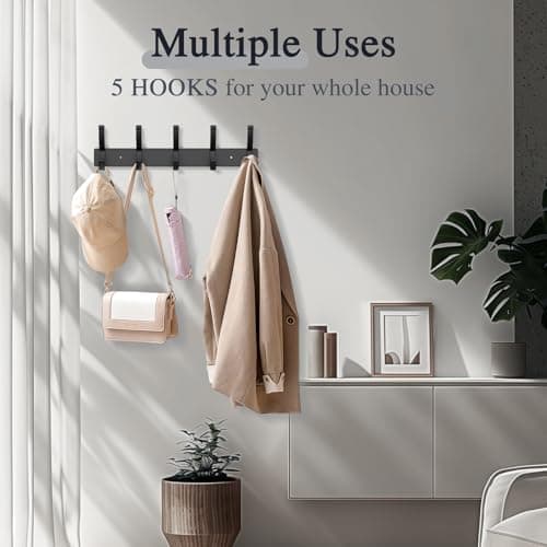 2PCS 5-Hook Coat Rack Wall Mount for Entryway, Bedroom, Bathroom
