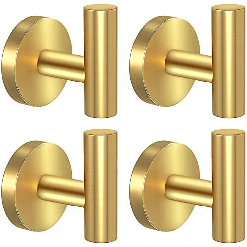 Stusgo 4-Pack Matte Black Stainless Steel Towel Hooks for Bathroom Wall Mounted — Glod Drilling“t”shape 4pc