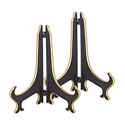 Artliving 4" White Gold Plastic Picture Frame Stand (2 Pack) — Black/Gold