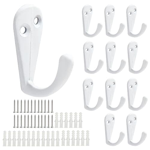 BokWin 12PCS White Coat Hooks for Hanging Hats, Towels, Keys & More