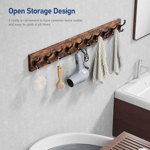 Rustic Farmhouse Coat Rack with 10 Hooks for Entryway
