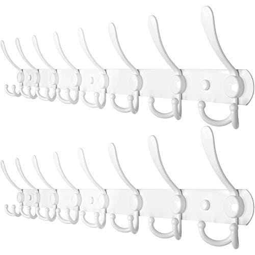 WEBI Long 8-Tri Hook Coat Rack, 30 Inch Rail, Wall Mount Black — White