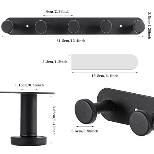 Black Wall Mount Coat Rack with 5 Hooks for Clothes Hats Towels Heavy Duty
