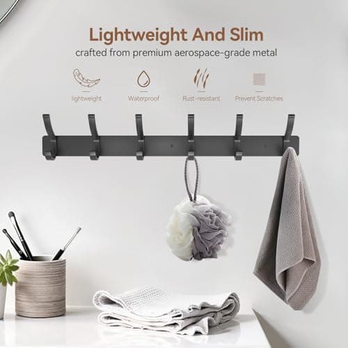 2 Pack Metal Wall Coat Rack with 6 Hooks, Black for Hats and More