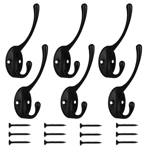 Kruodop 4Pcs Heavy Duty Black Wall Hooks for Coats, Handbags, Towels — black 6pcs
