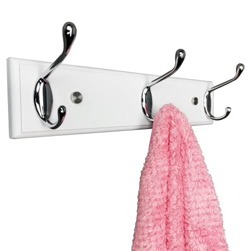 Wall-Mounted White Wood Coat Rack with 3 Hooks, Small Size