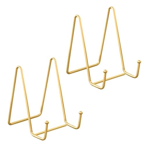 2 Pack 4 Inch Gold Metal Plate Stands for Books & Decorative Art- Table & Party Displays