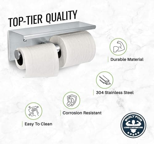 Alpine Rust-Resistant Dual Roll Toilet Paper Holder with Phone Shelf