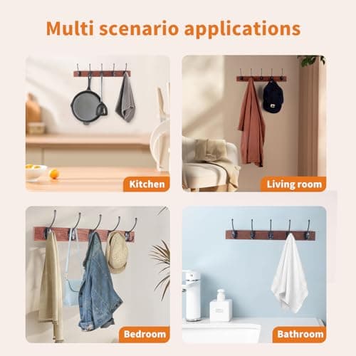 Rustic Large Wooden Wall Mount Coat Rack with 10 Hooks, Kruodop