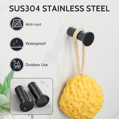 SAYAYO Modern Black Wall Hooks for Bathrooms, SUS 304 Stainless Steel, 4 Packs