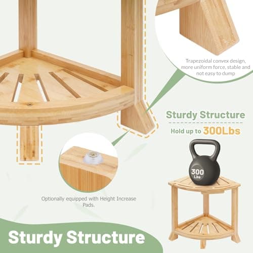 Bamboo Shower Bench with Storage, Non-Slip Waterproof Seat for Elderly, Shavingecess, 18 Inches