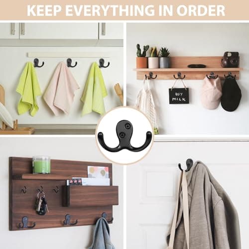 Heavy Duty 14 Pack Double Prong Coat Hooks for Hanging Towel, Coat, Bag, Hat, Cup, Key
| No Rust Black Metal Wall Mounted Coat Hooks with 28 Screws for Heavy Duty Use
| 14 Pack Coat Hooks for Hanging Towel, Coat, Bag, Hat, Cup, Key - Wall Mounted wi