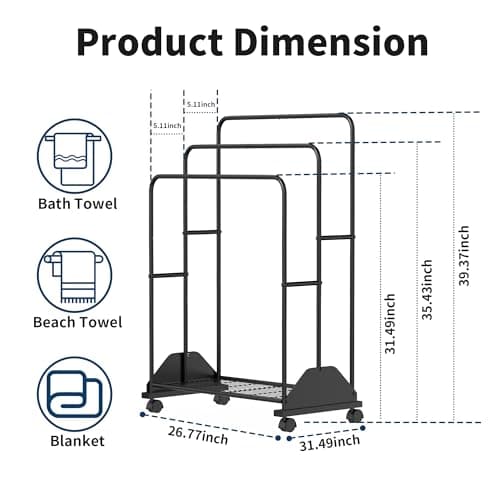 Black 3-Tier Freestanding Towel Rack for Bathroom and Bedroom