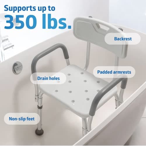 Medline Heavy Duty Slip Resistant Shower Chair with Padded Armrests