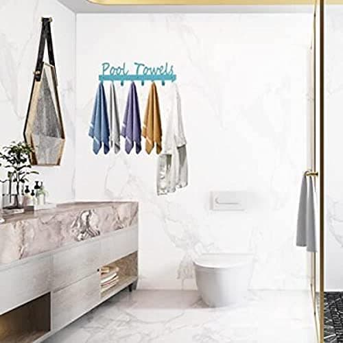 Black Metal Wall Mount Pool Towel Rack, 5 Hook Waterproof Rustproof