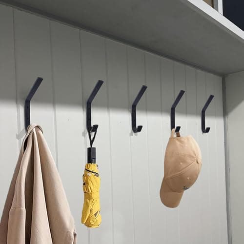 Lofekea Heavy Duty Large Wall Hooks, 4 Pack, Black Metal for Bathroom, Entryway & Mudroom