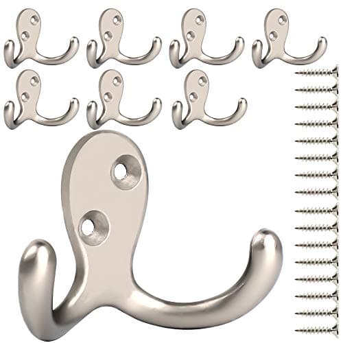 IBosins 28-Pack Heavy Duty Double Prong Coat Hooks Wall Mount Utility Hooks — 8 Pcs Silvery