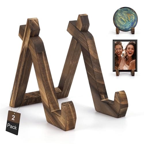 2 Pack Bamboo Plate Display Stand, Decorative Picture Frame Holder Stand — Brown